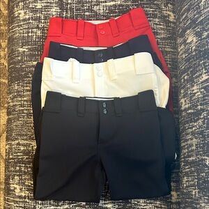 Mizuno Girls' Bundle of 4 Padded Belted Softball Pants - Red, White, Black, Navy